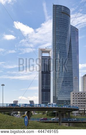 Madrid, Spain - June 07 2018: The Cuatro Torres Business Area With The Torre Espacio, Torre De Crist