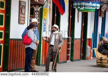 Salento, Colombia - July 2021. People At The Beautiful Streets Of Salento An Small Town Located At T