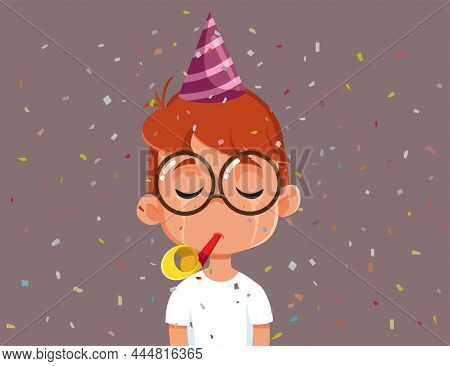 Sad Little Boy Party Anniversary Vector Cartoon