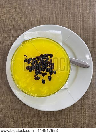 Turkish Traditional Dessert Zerde Pudding With Currants.
