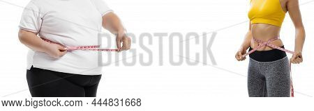 Cropped Body Of Slim Girl And Plus-size Woman Wearing Sport Uniform Isolated On White Background. Co
