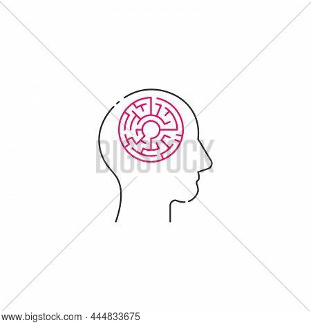 Logic Games Concept, Creative Thinking, Head Maze Line Icon, Mind Labyrinth, Mental Work, Strategic 