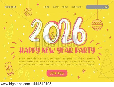 2026 Happy New Year Logo Text Design. 2026 Number Design Template. Brochure Design Template, Card, B