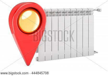 Heating Radiator With Map Pointer. 3d Rendering Isolated On White Background