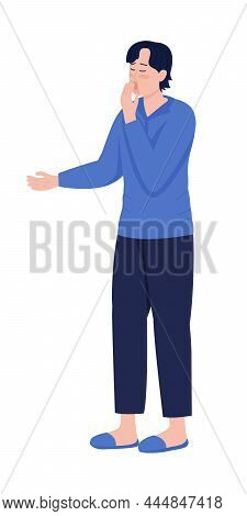 Bored Man Semi Flat Color Vector Character. Posing Figure. Full Body Person On White. Exhausted Guy 