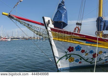Bow Of The Traditional Sailing Ship Falcao Veloz In Lagos In The Algarve In Portugal