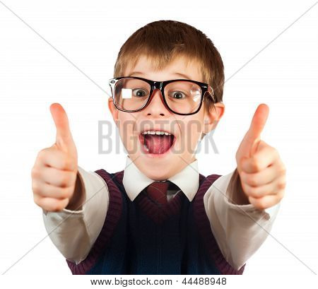 swot boy with glasses on a white