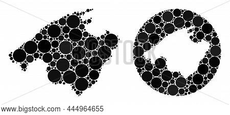Vector Mosaic Mallorca Map Of Round Parts. Mosaic Geographic Mallorca Map Created As Carved Shape Fr