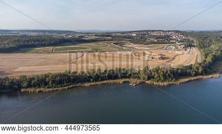 The Lake Steinberger See, Lake District In Bavaria, Foto Taken With A Drone