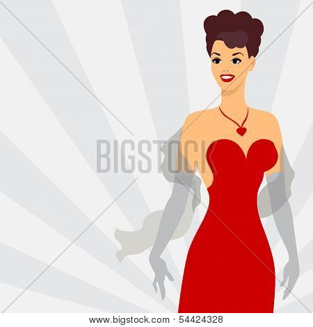 Card with beautiful pin up girl 1950s style.