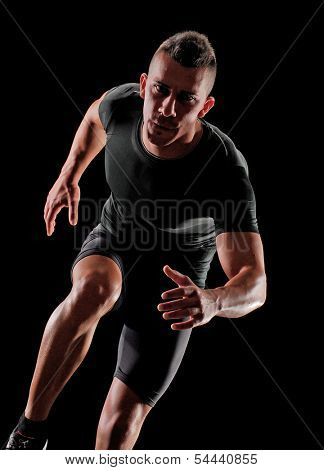 Healthy and fitness man running on white background.