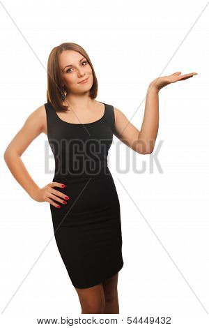 Portrait happy young girl showing naked woman holding her hand i
