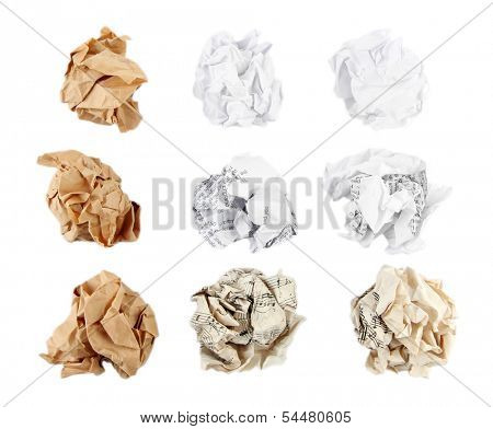 Crumpled paper balls isolated on white
