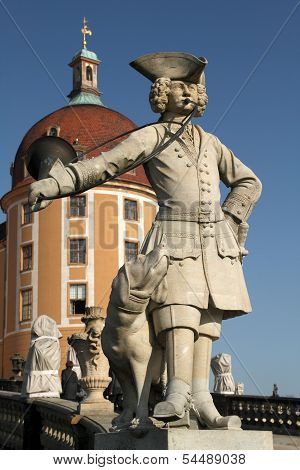 Statue of a Bugler in front of the Moritzburg Castle