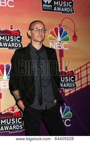 LOS ANGELES - MAY 1:  Chester Bennington at the 1st iHeartRadio Music Awards Press Room at Shrine Auditorium on May 1, 2014 in Los Angeles, CA