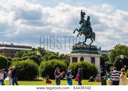 Horse And Rider Statue Of Archduke Karl In Vienna At The Heldenplatz