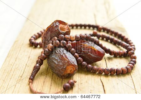 Saudi dates with islamic prayer beads