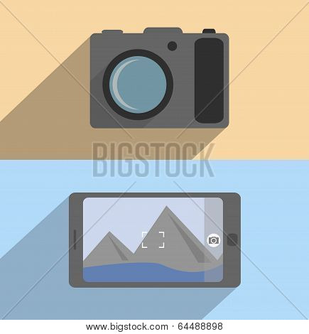 Flat Concept Camera And Mobile Phone.