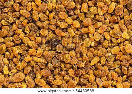 Golden-coloured raisin background