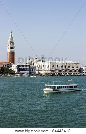 Doges Palace And Water Traffic In Summer Venice