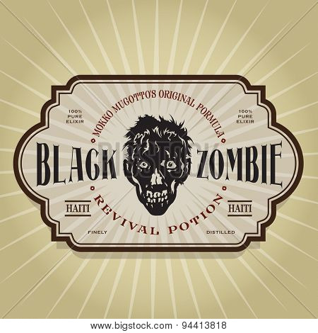 Vintage Retro Black Zombie Revival Potion Label