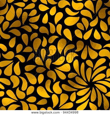 Golden Vector Seamless Painted Shape Pattern, Hand Drawn Watercolor Brush Grunge Textured Image