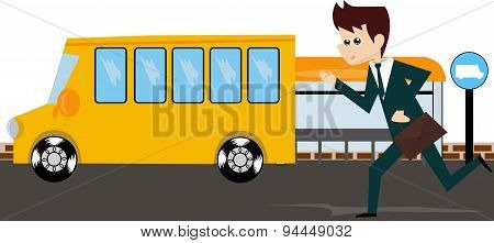 Businessman running after bus