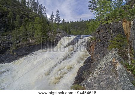 Waterfall Small Yaniskengas, Murmansk Region, Russia.