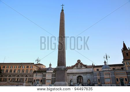 Piazza Del Popolo And Flaminio Obelisk In Rome, Italy