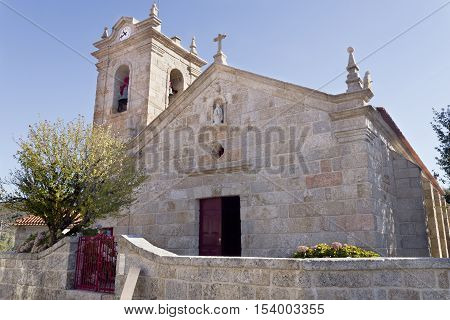 Facade of the pre-Romanesque Church of St Mary of Visitation (Santa Maria da Visitacao) in the village of Castro Laboreiro Northern Portugal