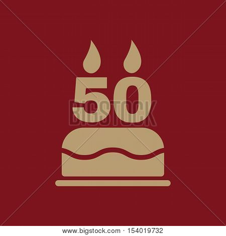 The birthday cake with candles in the form of number 50 icon. Birthday symbol. Flat Vector illustration