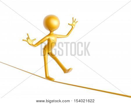 golden guy wire walking isolated on white background 3d illustration