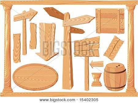 Fából készült tárgyak. Vektor.