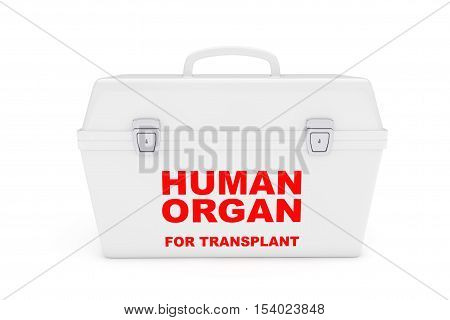 Fridge Box for transporting Human Donor Organs on a white background. 3d Rendering