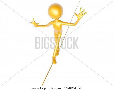 golden guy wire walking isolated on white background 3d illustration