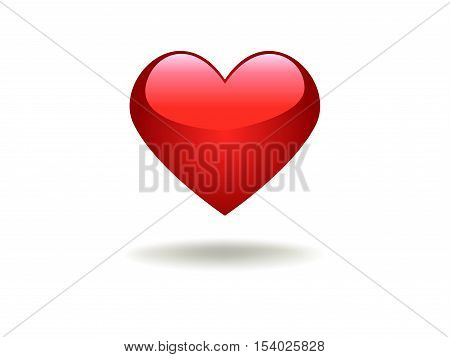 isolated  red shining heart with shadow, vector illustration