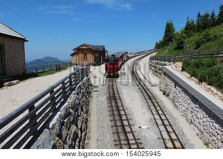 Steam locomotive of a vintage cogwheel railway going to Schafberg, Wolfgangsee / Schafberg Peak (1783m)