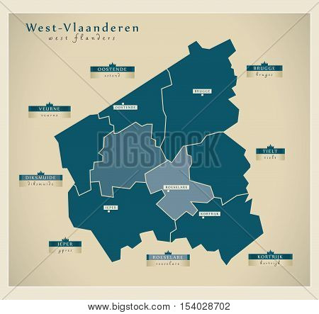 Modern Map - West-Vlaanderen BE Belgium illustration vector