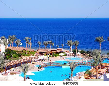 Sharm El Sheikh Egypt - August 20 2016: Tourists on vacation in the beautiful resort of Sharm El Sheikh.