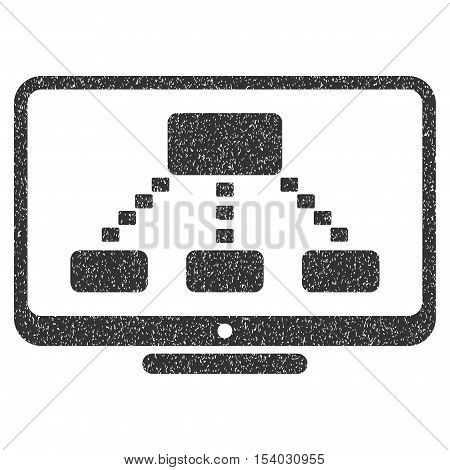 Hierarchy Monitoring grainy textured icon for overlay watermark stamps. Flat symbol with dirty texture. Dotted glyph gray ink rubber seal stamp with grunge design on a white background.