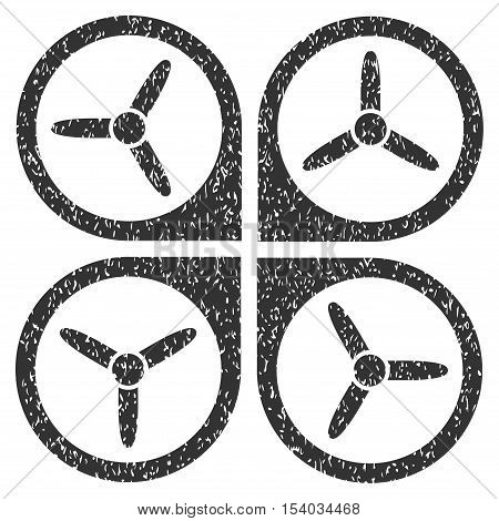 Quadrotor grainy textured icon for overlay watermark stamps. Flat symbol with dust texture. Dotted glyph gray ink rubber seal stamp with grunge design on a white background.
