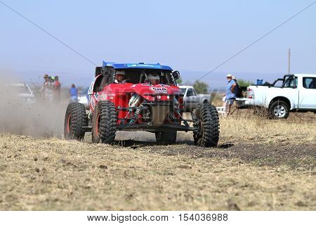 Speeding Red Porter  Rally Car Front View