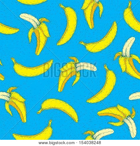 Banana seamless pattern. Bright pop art. Hand drawing. Vector illustration