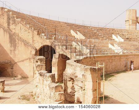 ruins of the Roman amphitheater in the city of El Djem in Tunisia