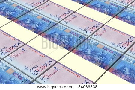Cape Verdean escudos bills stacks background. 3D illustration.
