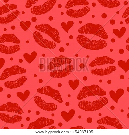 Red lipstick kiss seamless pattern female lips.Vector stock illustration.