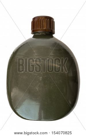 Military flask green army style on white background isolated