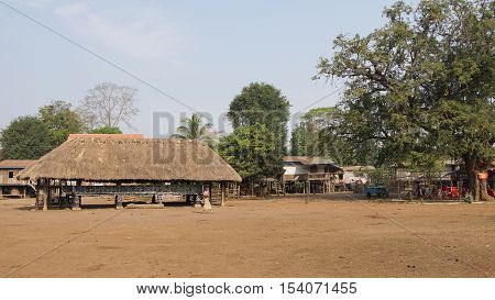 KATU VILLAGE, LAOS - FEBRUARY 23, 2016: Traditional village of Katu minority on February 23, 2016 in Laos, Asia