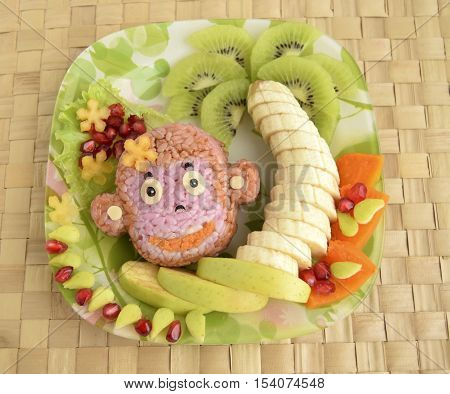 the monkey is made of rice. Creative food for good mood and appetite.