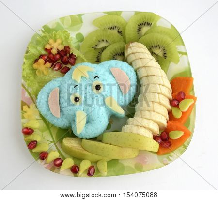 The elephant is made of rice. Creative food for good mood and appetite